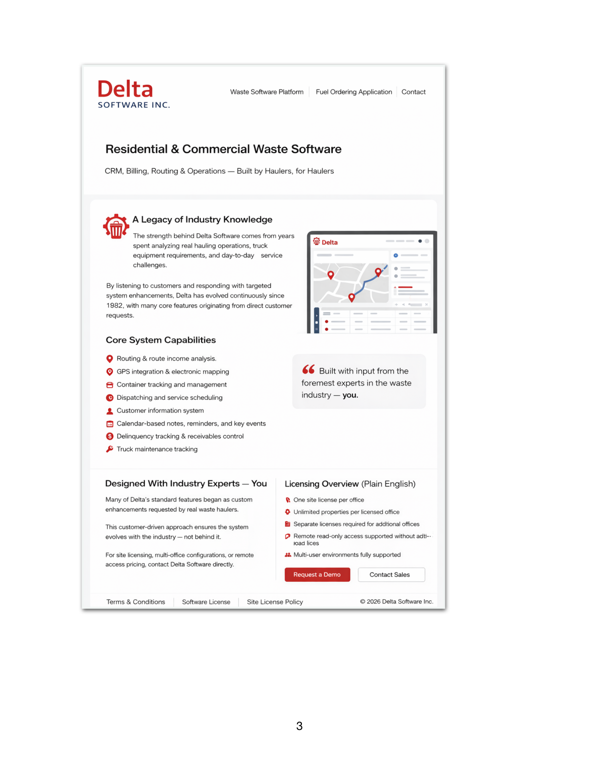 Waste software platform layout sample